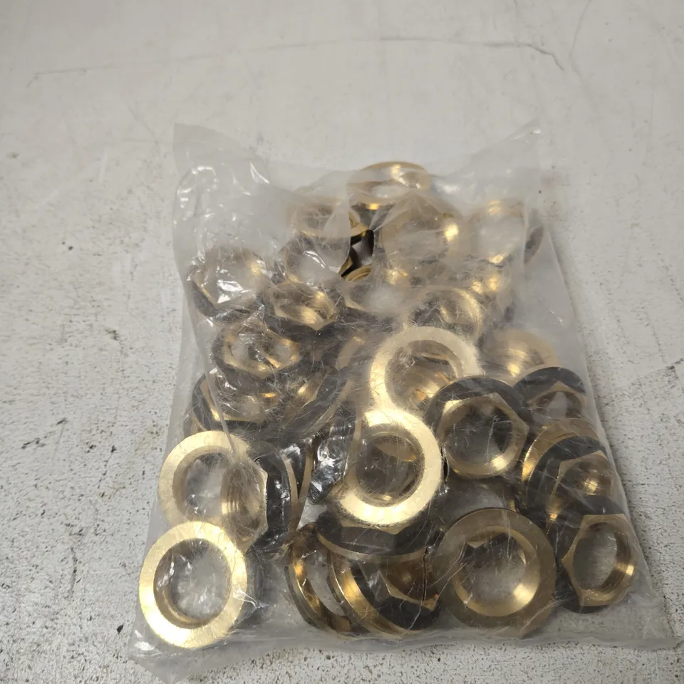 TOTE OF APPROXIMATELY 200 BRASS WASHERS, BULK BAG – ASSORTED SIZES