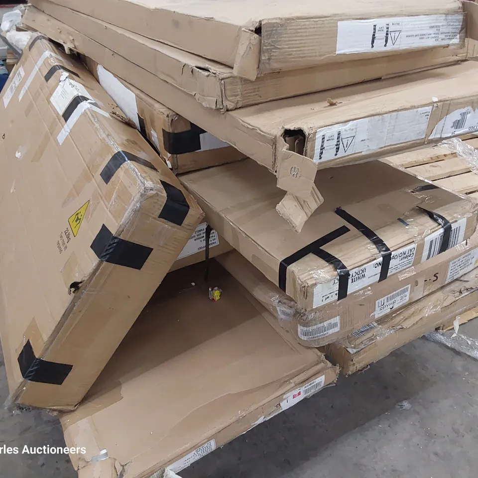PALLET OF ASSORTED BOXED FURNITURE PARTS, INCLUDING WARDROBES.