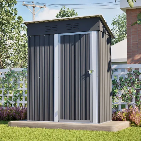 BOXED 5X3 FT METAL GARDEN SHED, VENTILATED TOOL STORAGE, WEATHERPROOF LOCKABLE UNIT