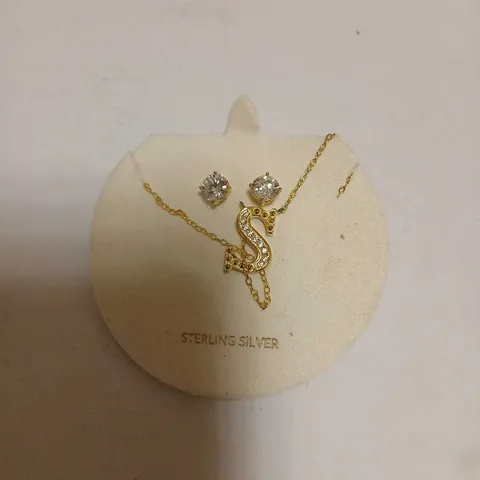 DIAMONIQUE 1.9CT TW INITIAL PENDANT & EARRING SET IN BAUBLE STERLING SILVER 