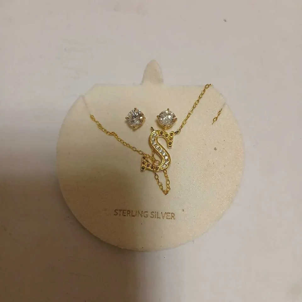 DIAMONIQUE 1.9CT TW INITIAL PENDANT & EARRING SET IN BAUBLE STERLING SILVER 