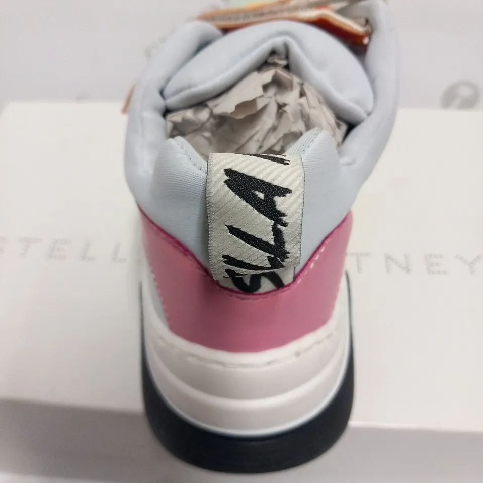BOXED PAIR OF STELLA MCCARTNEY KIDS MULTICOLOUR TRAINERS WITH STRAPS SIZE 34