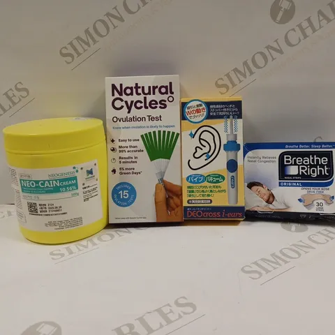 APPROXIMATELY 20 ASSORTED HEALTH PRODUCTS TO INCLUDE TOPICAL ANETHETIC CREAM, OVULATION TEST, EARWAX REMOVER AND NASAL STRIPS ETC.