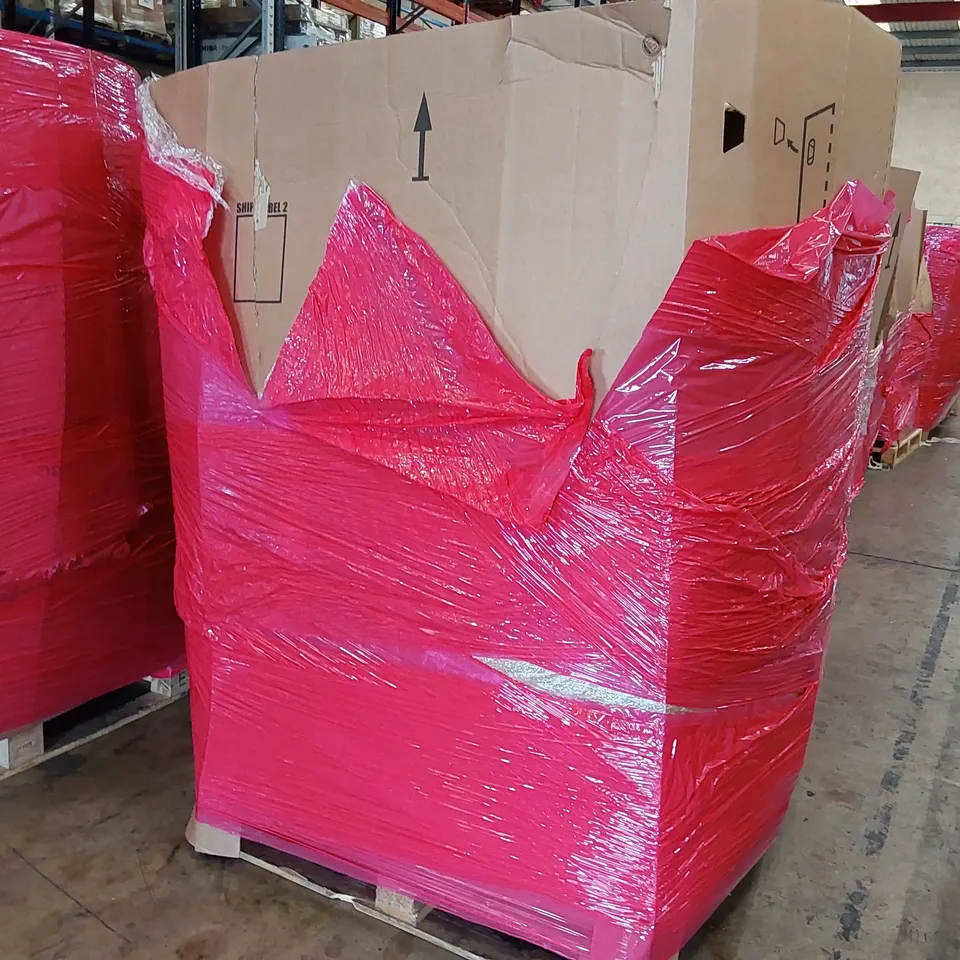 PALLET OF ASSORTED HOMEWARE AND CONSUMER PRODUCTS TO INCLUDE; STREAM PRESSURE WASHER, ROLLS OF ARTIFICIAL GRASS, BABY PLAYPEN, RETRACTABLE SAFETY GATE ECT.