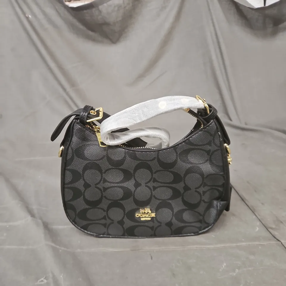 COACH SIGNATURE MONOGRAM SHOULDER BAG – BLACK/GRAY WITH GOLD HARDWARE