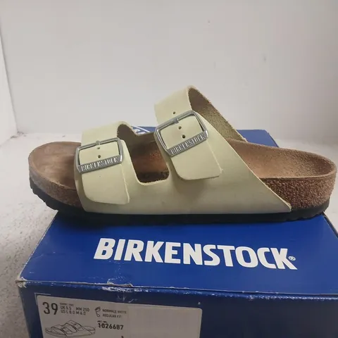 BIRKENSTOCK ARIZONA SANDALS – LIME NUBUCK, UK 6 (EU 39) – BOXED