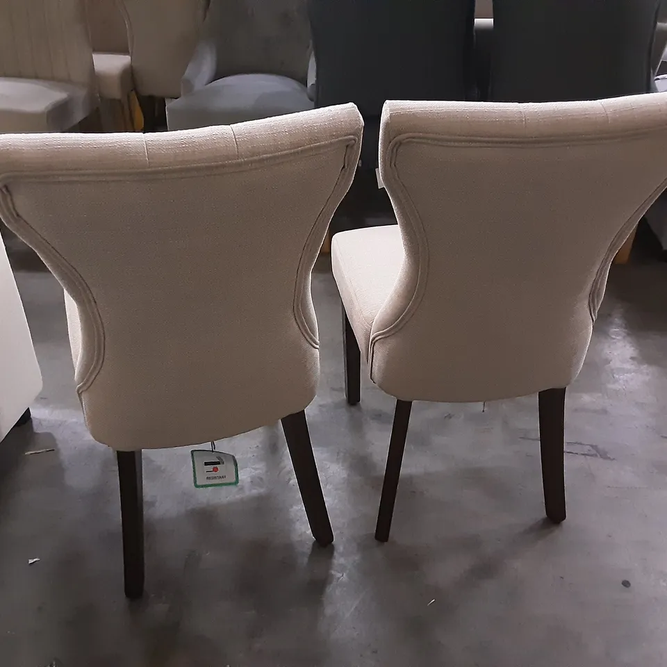 DESIGNER PAIR OF BEIGE FABRIC  DINING CHAIRS