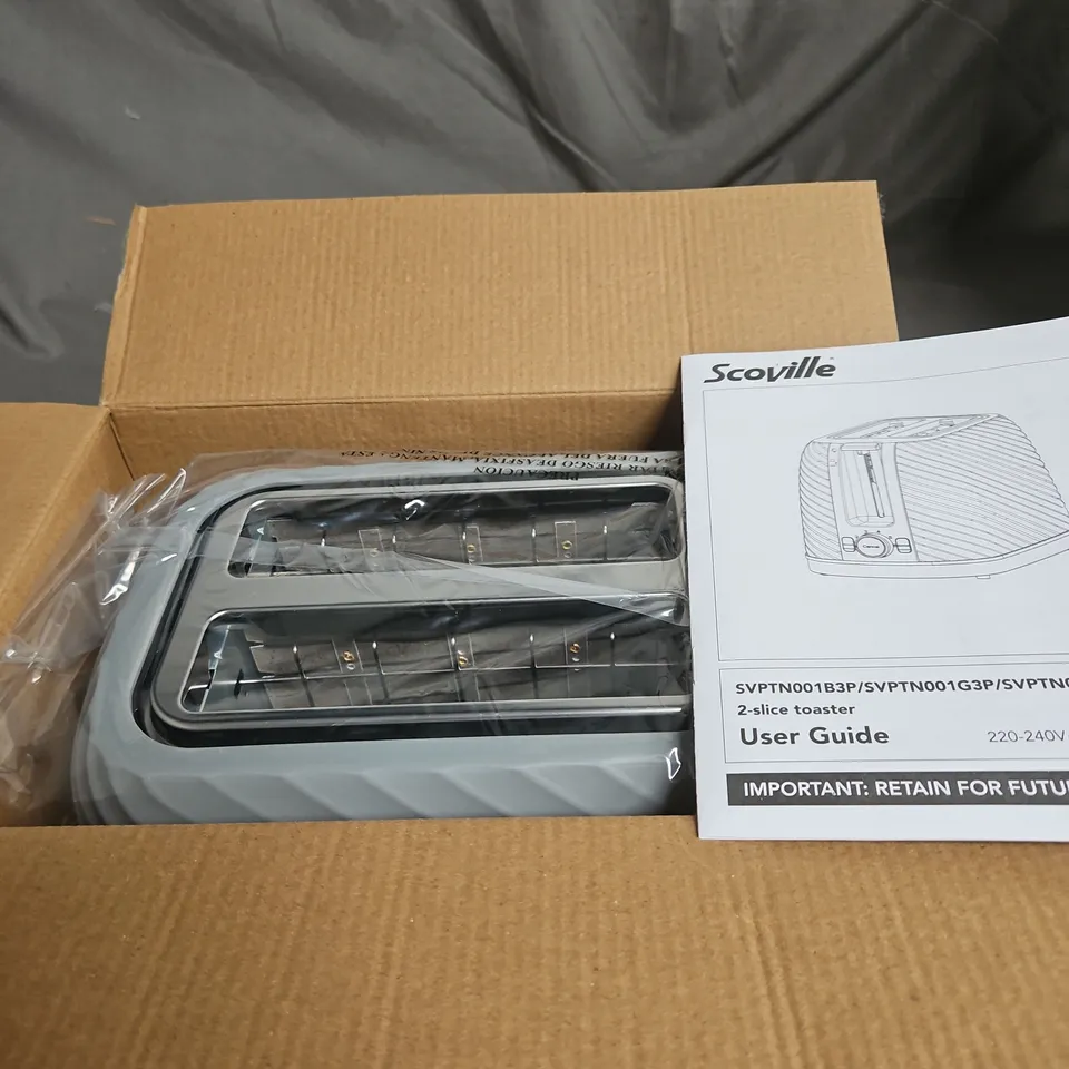 BOXED SCOVILLE 2-SLICE TEXTURED TOASTER IN GREY