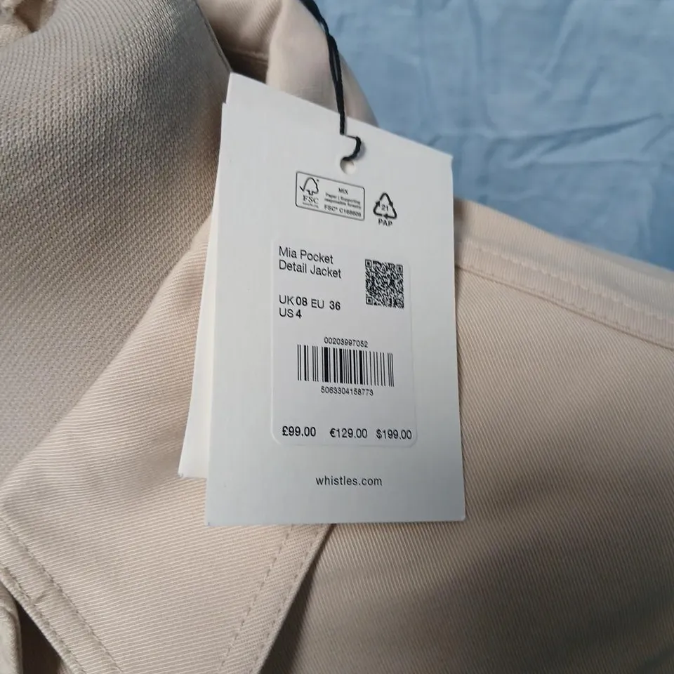 WHISTLES MIA POCKET DETAIL JACKET – UK 8 (EU 36), BEIGE