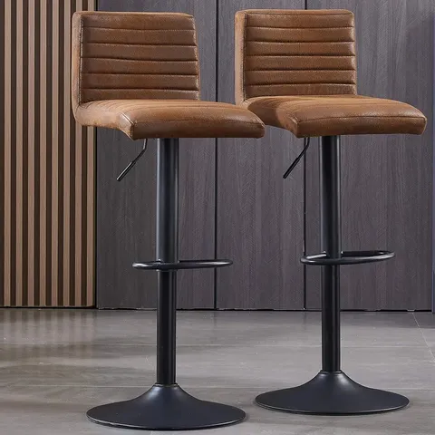 BOXED WILLISTON FORGE VINTAGE SUEDE UPHOLSTERED HEIGHT ADJUSTABLE BAR STOOLS - BROWN (1 BOX)