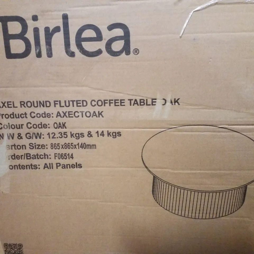BOXED BIRLEA AXEL ROUND FLUTED COFFEE TABLE - OAK 