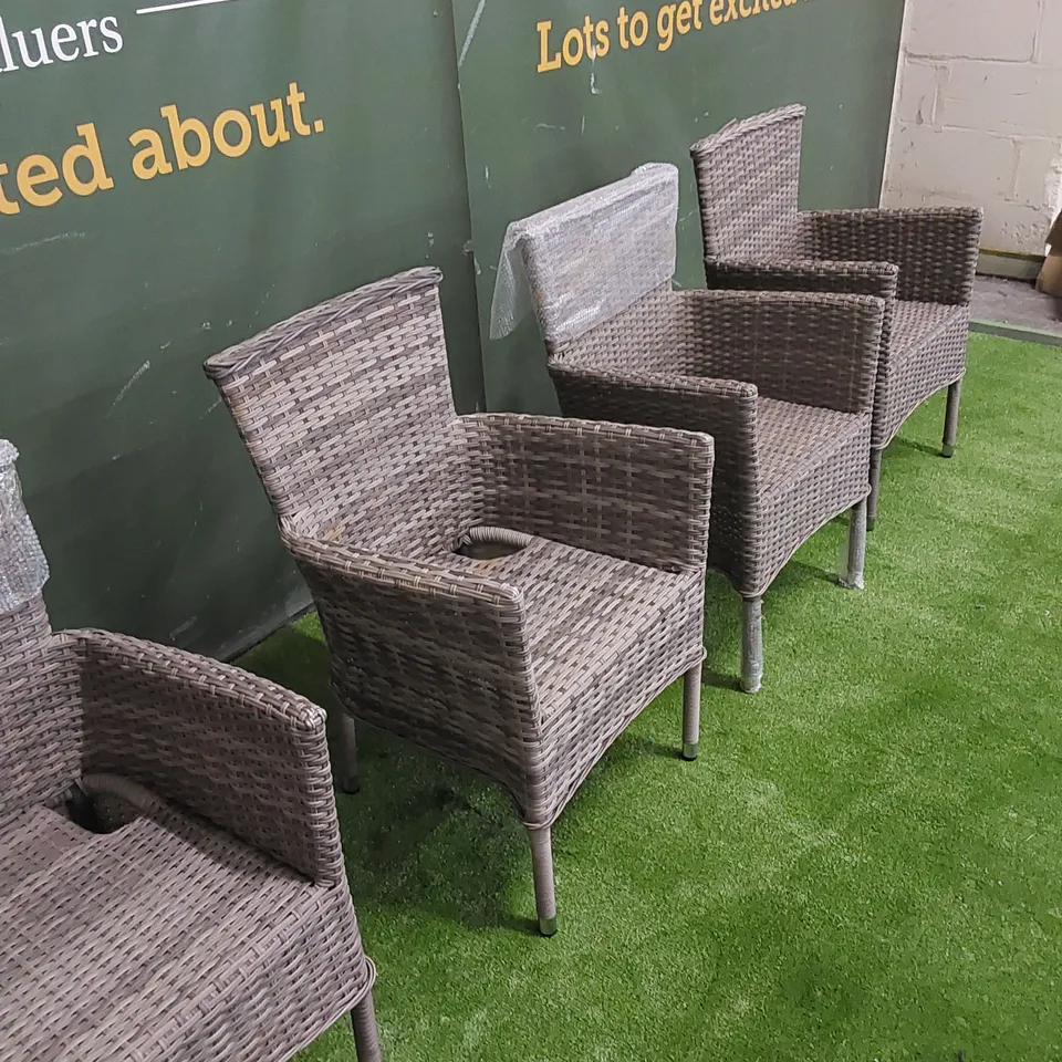 SET OF 4 GREY RATTAN PATIO CHAIRS 