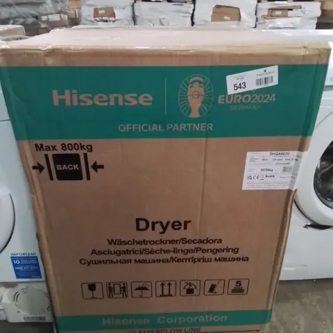 BOXED HISENSE 3 SERIES DHQA902U 9KG HEAT PUMP TUMBLE DRYER - WHITE