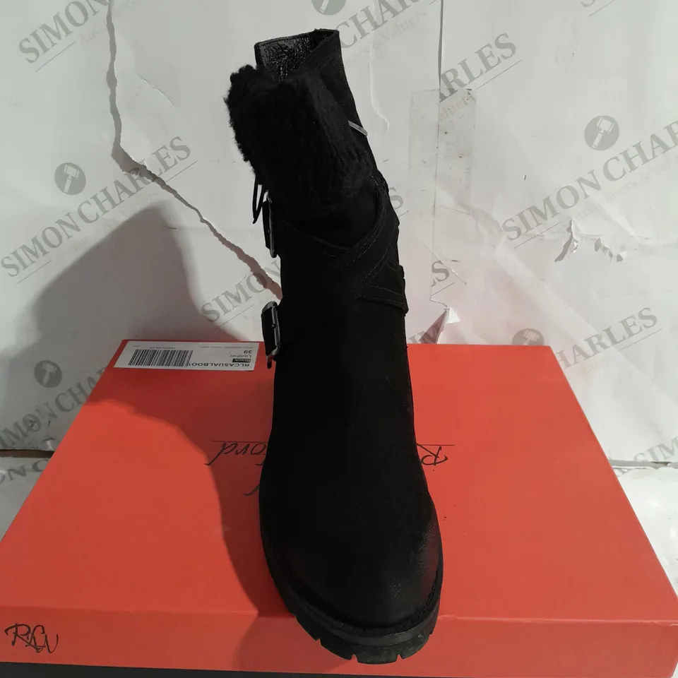 BOXED RUTH LANGSFORD CASUAL BOOTS, BLACK - SIZE 6