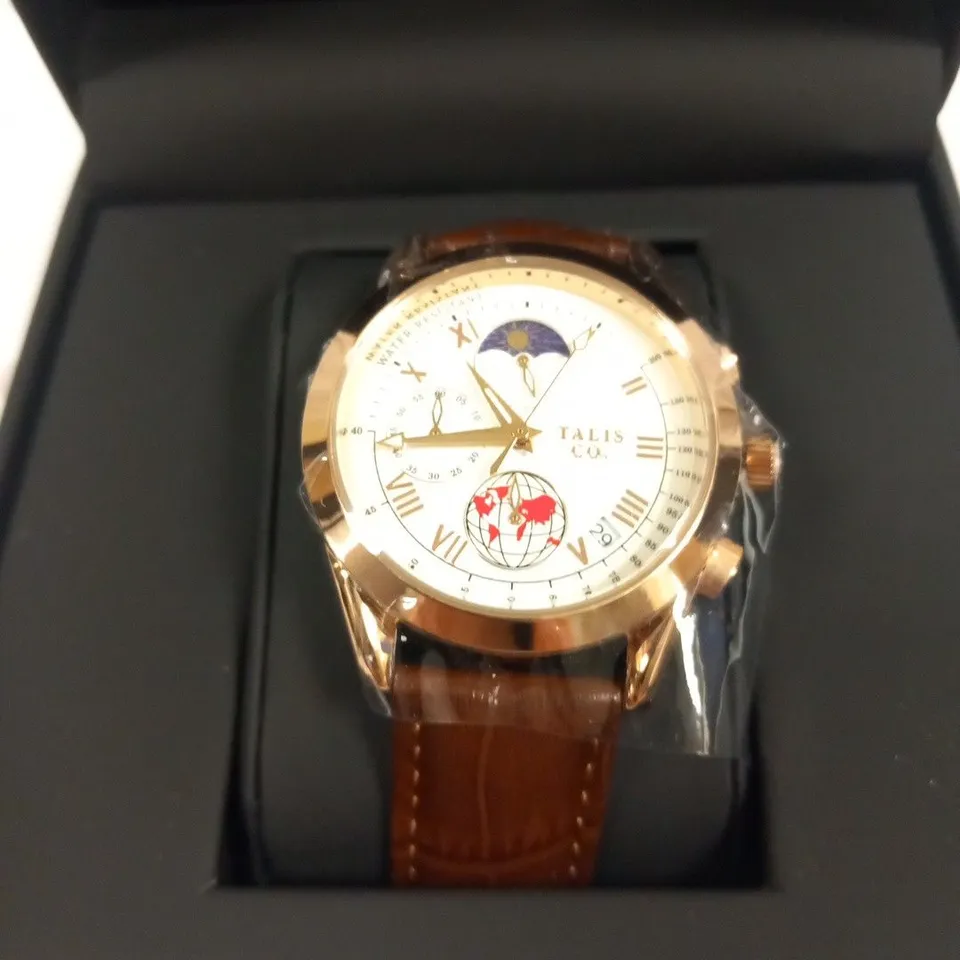MENS TALIS CO 7120 CHRONOGRAPH WATCH – MOON PHASE MOVEMENT – GENUINE LEATHER STRAP