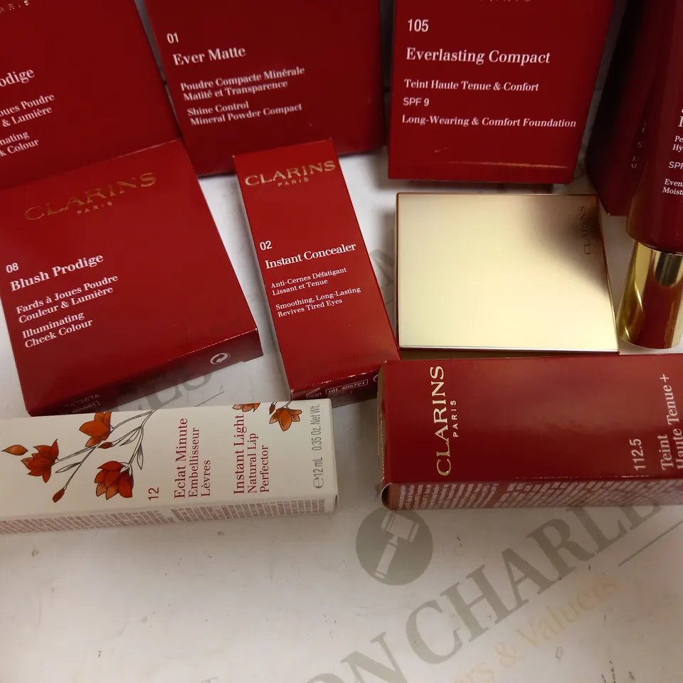 LOT OF APPROX 10 TO INCUDE CLARINS NATURAL LIGHT LIP PERFECTOR , EVERLASTING FOUNDATION , CONCEALER , ETC