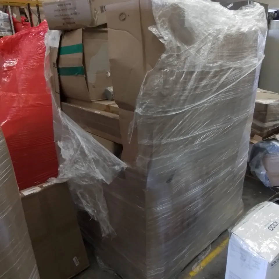 PALLET CONTAINING ASSORTED HOUSEHOLD & HOME IMPROVEMENT PRODUCTS. INCLUDES AIR FRYER, AIR MATTRESSES, PULL-OUT KITCHEN FAUCETS, WALLPAPER ETC