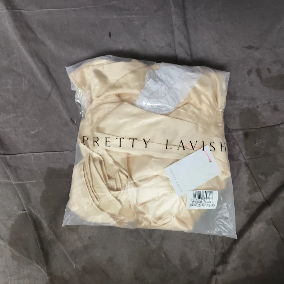 BAGGED PRETTY LAVISH SKYLAR HALTERNECK MIDAXI DRESS IN LEMON SIZE 10