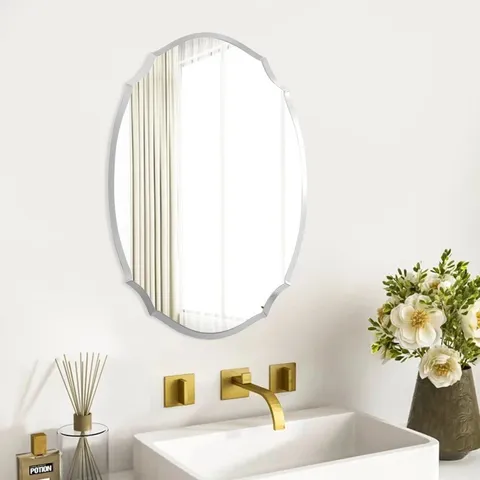 BOXED ROBBYN OVAL GLASS FRAMED WALL MOUNTED BATHROOMS MIRROR IN SILVER