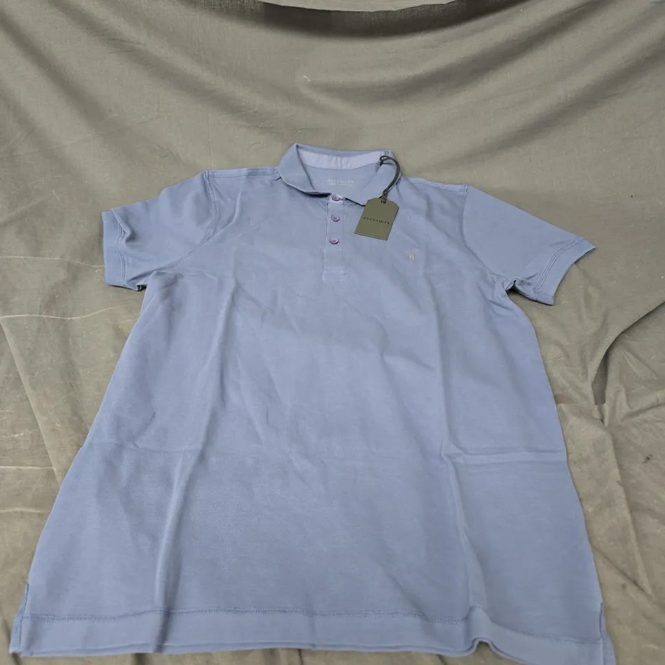 ALLSAINTS SHORT SLEEVE POLO IN DUSKY BLUE SIZE L