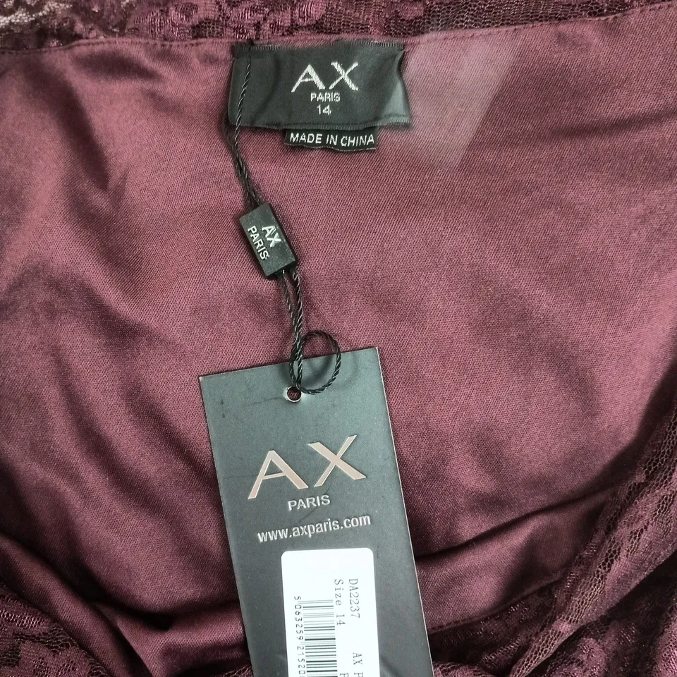 AX PARIS BURGUNDY LACE DRESS – UK 14