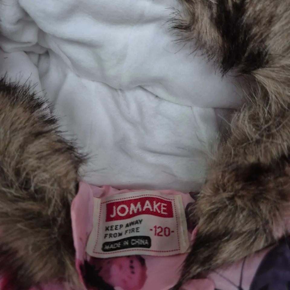 Jomake Kids' Pink Butterfly Print Padded Coat with Fur Trim – UK 7-8 (EU 120)