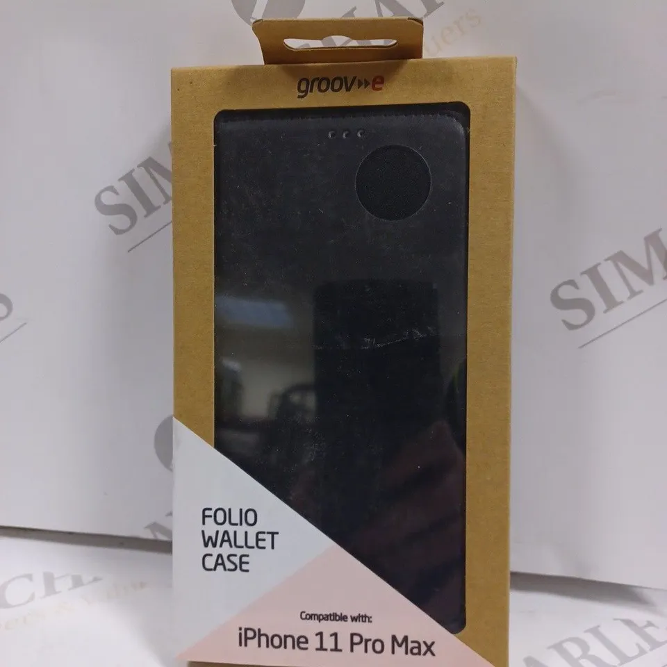 LOT OF APPROXIMATELY 50 GROOVE FOLIO WALLET CASES FOR IPHONE 11 PRO MAX - BLACK