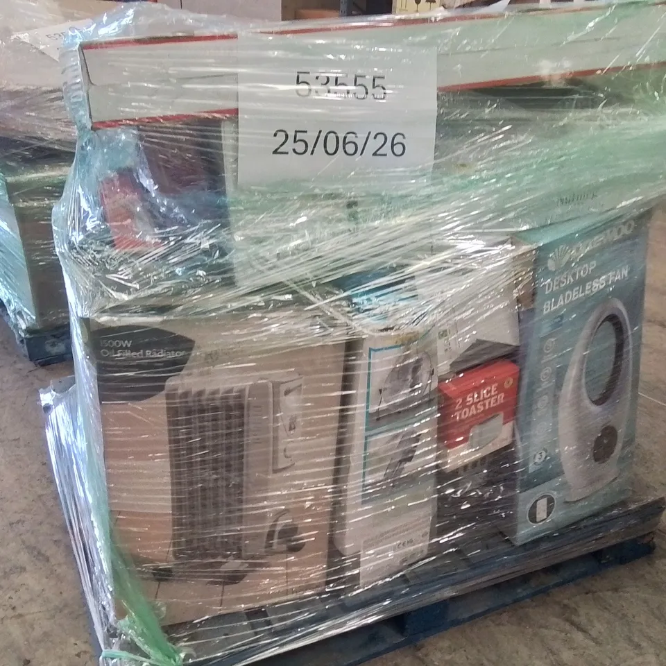 PALLET CONTAINING A LARGE QUANTITY OF ELECTRICAL PRODUCTS TO INCLUDE;KIDS JCB,TOWER FAN,SPACE HEATER,STEAM CLEANER,TV