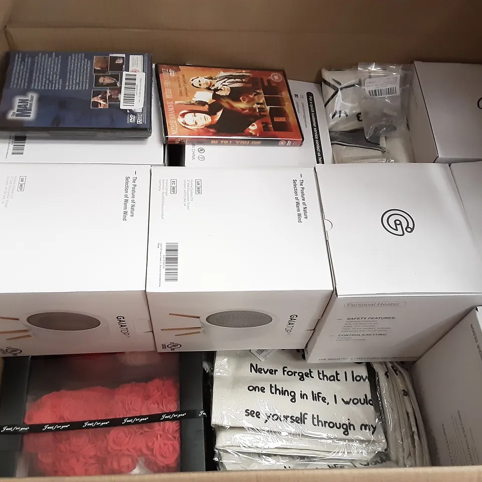 PALLET OF ASSORTED PRODUCTS INCLUDING GAIATOP PERSONAL HEATER, THE FINAL FIGHT, MAGIC GEL GEL PACK, LURROSE MAKEUP REMOVERS, BOYFRIEND GIFT BACK 