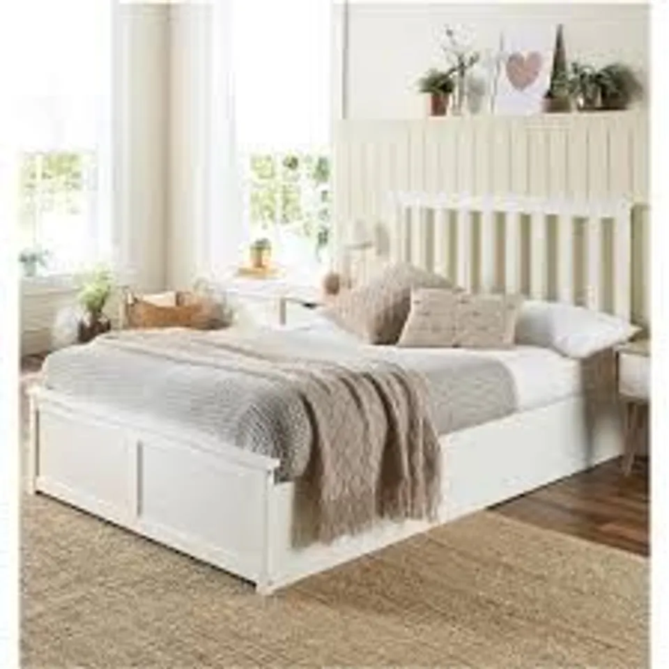 BOXED ASPIRE ESSENTIALS WOODEN OTTOMAN KING BED - WHITE (2 BOXES)