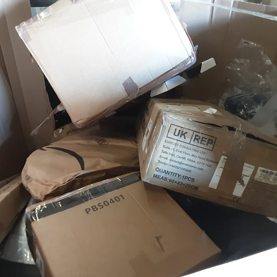 PALLET OF ASSORTED PRODUCTS INCLUDING GELATIN TOILET SEAT AND BIDET, COASTLINE LIVING HOME TEXTILE, CURTAIN POLES, DSEAP COAT HANGER, CHILDS PLAY SET WITH SLIDE