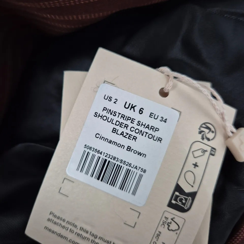 ME+EM PINSTRIPE BLAZER CINNAMON BROWN – UK 6 (US 2, EU 34)