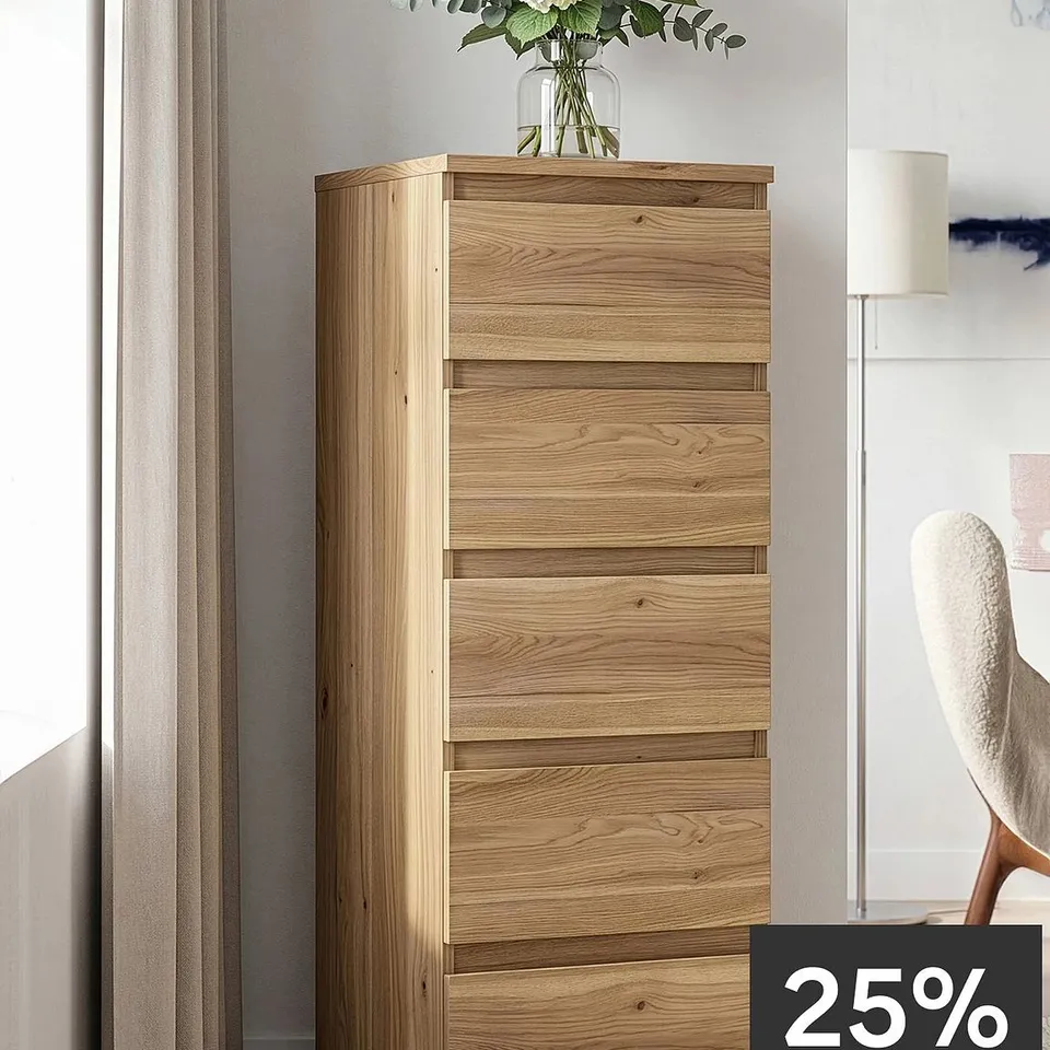 LISSON NARROW CHEST OF 5 DRAWERS - NEW OAK UNBOXED RRP £119