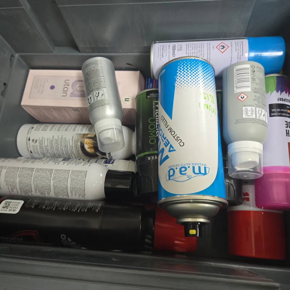 APPROXIMATELY 15 ASSORTED AEROSOLS TO INCLUDE BODY SPRAY, UNDERTONE SPRAY, AND SNEAKER PROTECTOR ETC. 