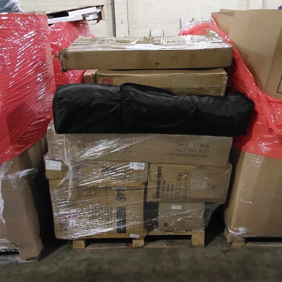PALLET TO CONTAIN ASSORTED HOUSEHOLD ITEMS AND CONSUMER PRODUCTS. INCLUDING BOXED FURNITURE ETC 