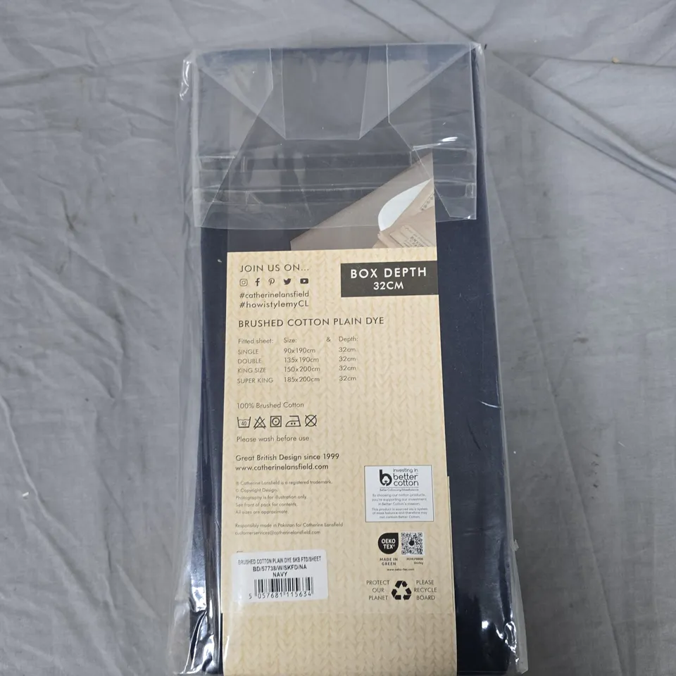 CATHERINE LANSFIELD SUPERKING BRUSHED COTTON FITTED SHEET – NAVY (PLAIN DYE)
