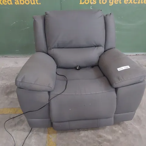 DESIGNER POWER RECLINING EASY CHAIR GREY LEATHER