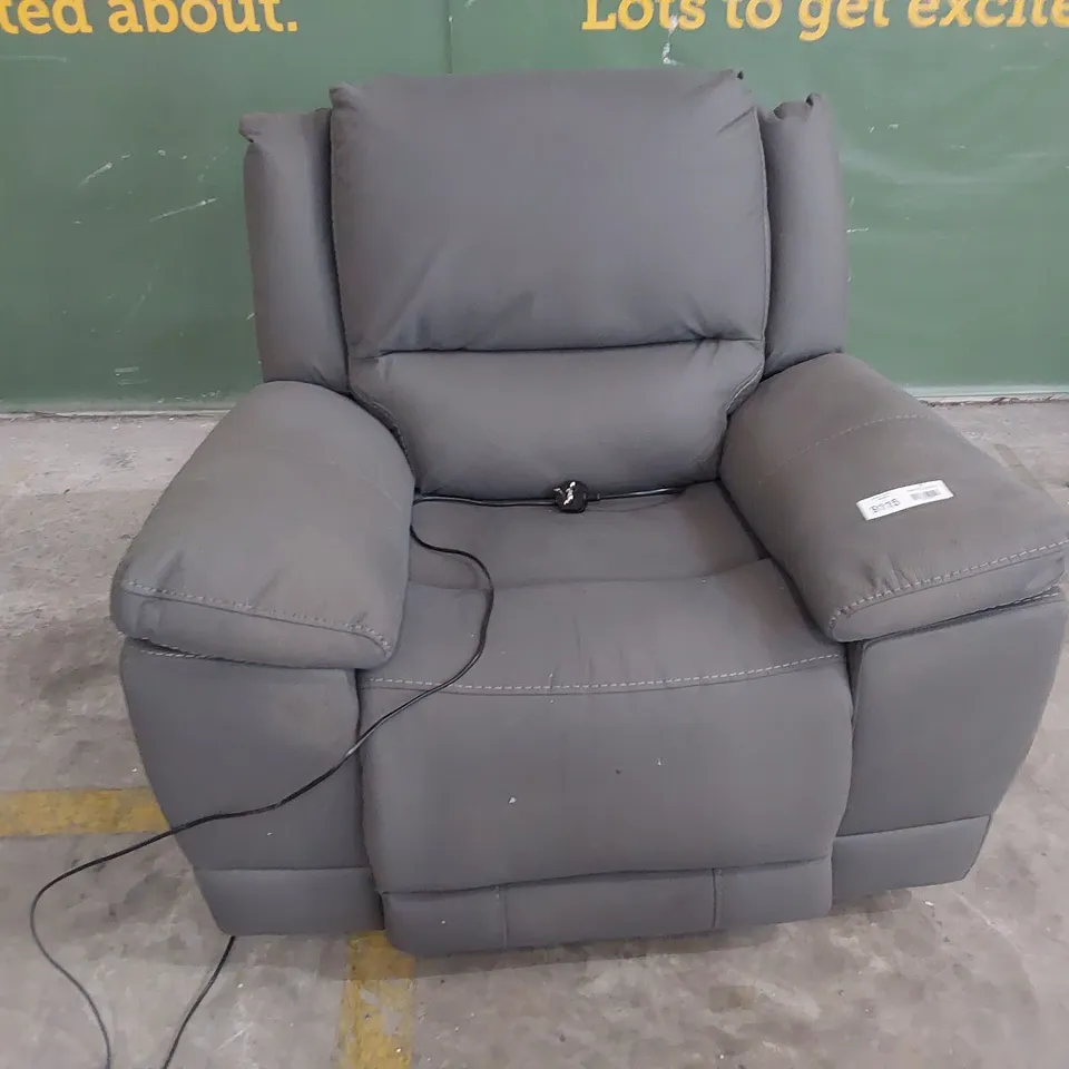 DESIGNER POWER RECLINING EASY CHAIR GREY LEATHER 