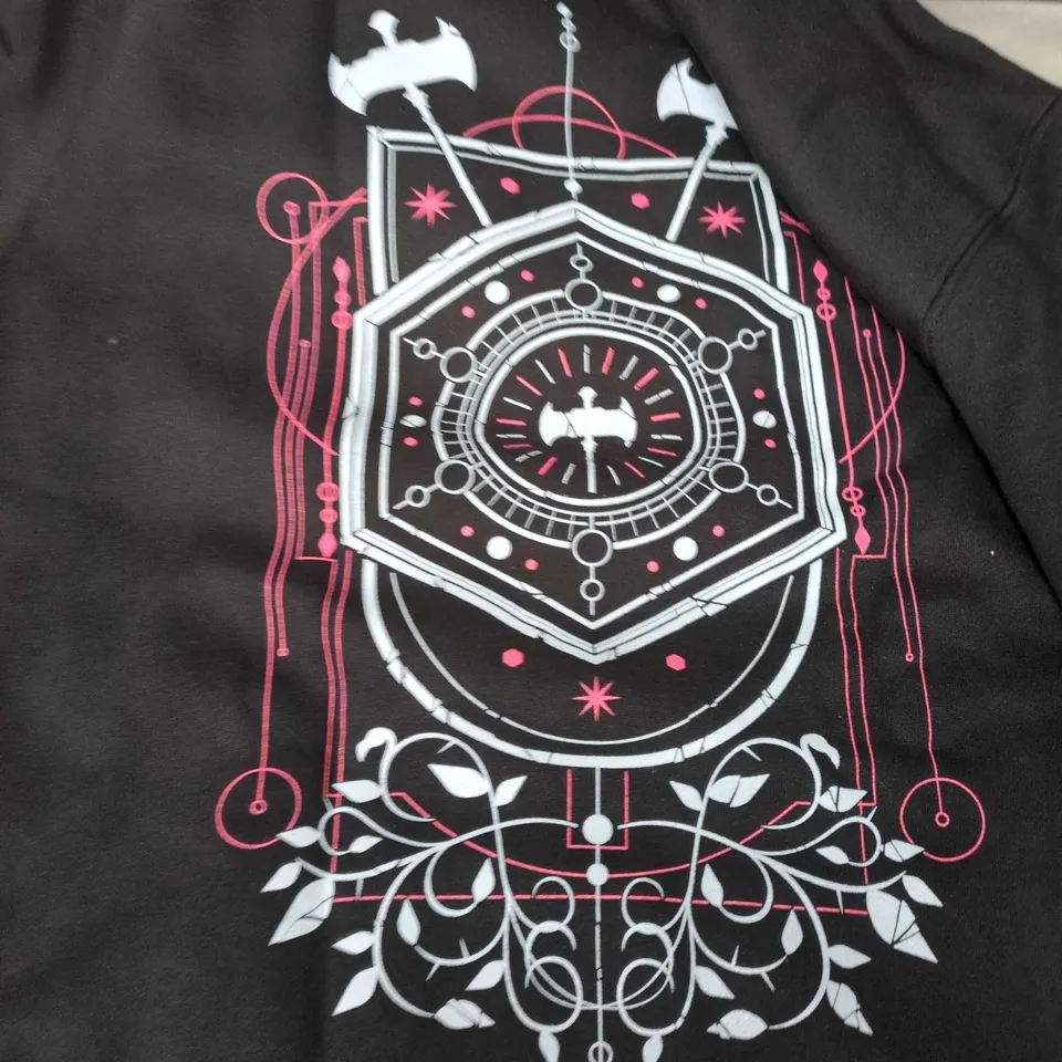 BLACK HOODIE WITH BACK GEOMETRIC PRINT AND CHEST CREST PATCH SLEEP TOK