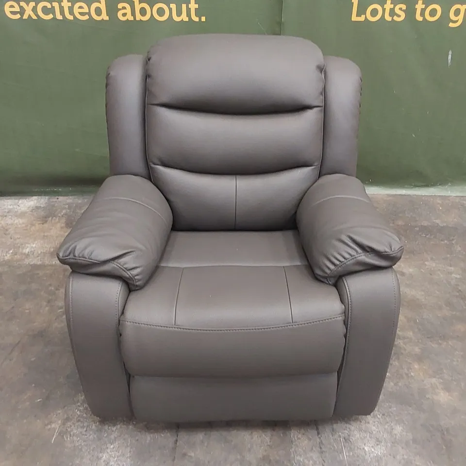 DESIGNER GREY LEATHER UPHOLSTERED MANUAL RECLINER ARMCHAIR 