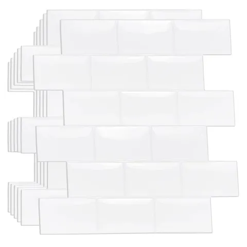 BOXED MIMIA GLOSSY SUBWAY METRO CLASSIC BRICK 3D TILE STICKER, WHITE - APPROXIMATELY 40PCS 15.4CM X 30.5CM