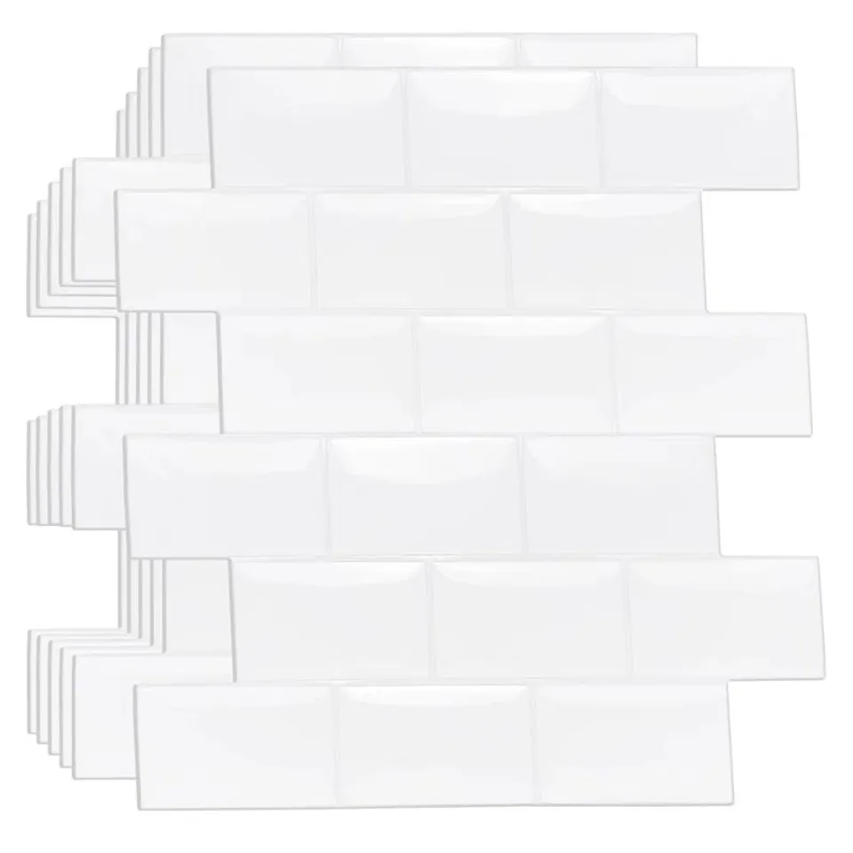 BOXED MIMIA GLOSSY SUBWAY METRO CLASSIC BRICK 3D TILE STICKER, WHITE - APPROXIMATELY 40PCS 15.4CM X 30.5CM