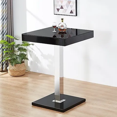 BOXED TOPAZ HIGH GLOSS BAR TABLE SQUARE GLASS TOP IN BLACK (2 BOXES)