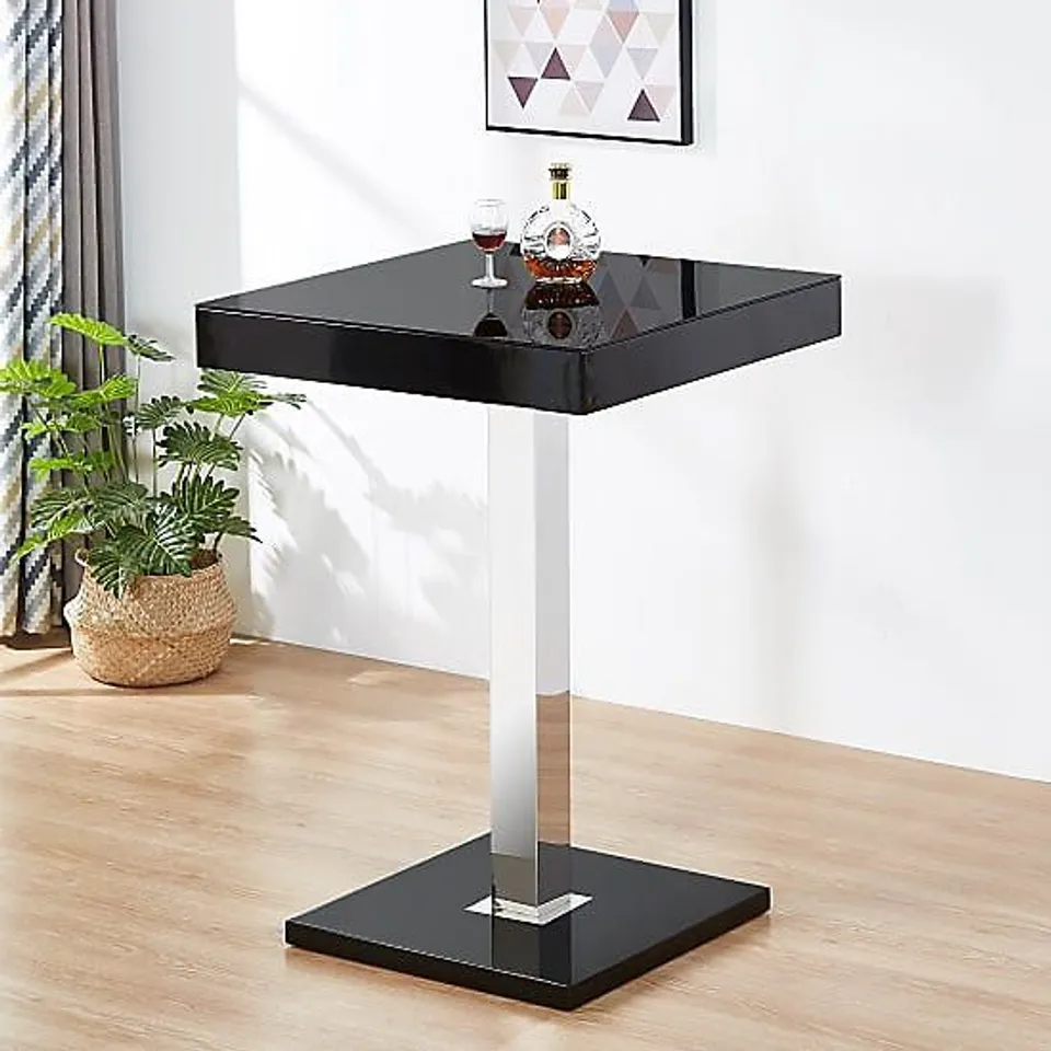 BOXED TOPAZ HIGH GLOSS BAR TABLE SQUARE GLASS TOP IN BLACK (2 BOXES)