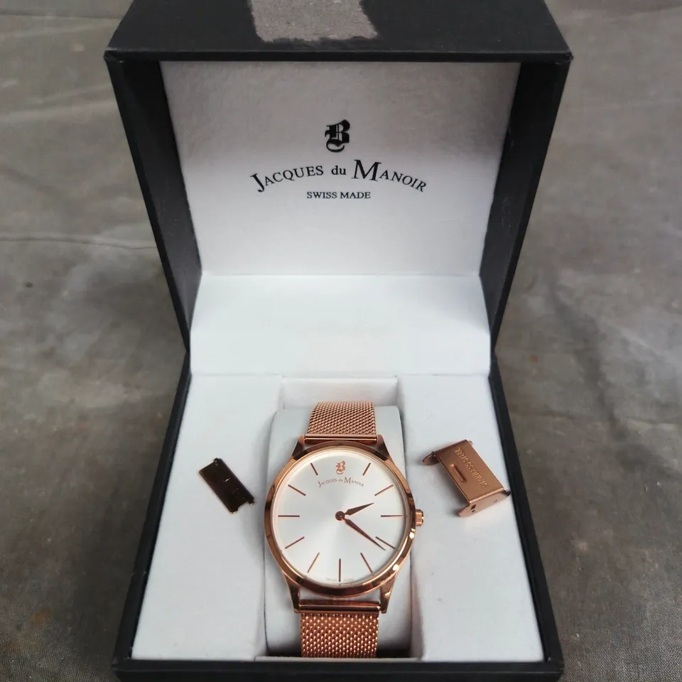 JACQUES DU MANOIR SWISS MADE ROSE GOLD MESH WATCH 