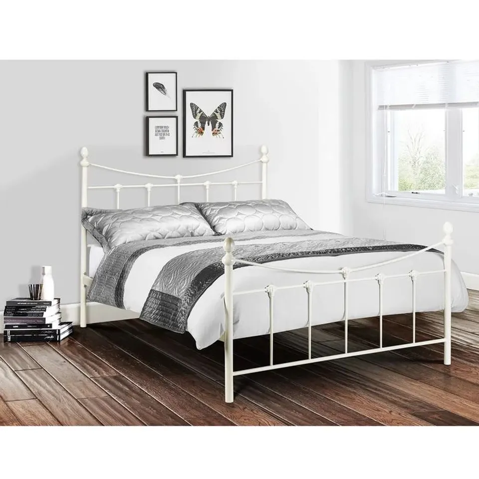 BOXED MARIENVILLE METAL BED - STONE WHITE // SIZE: 5FT KING (2 BOXES)