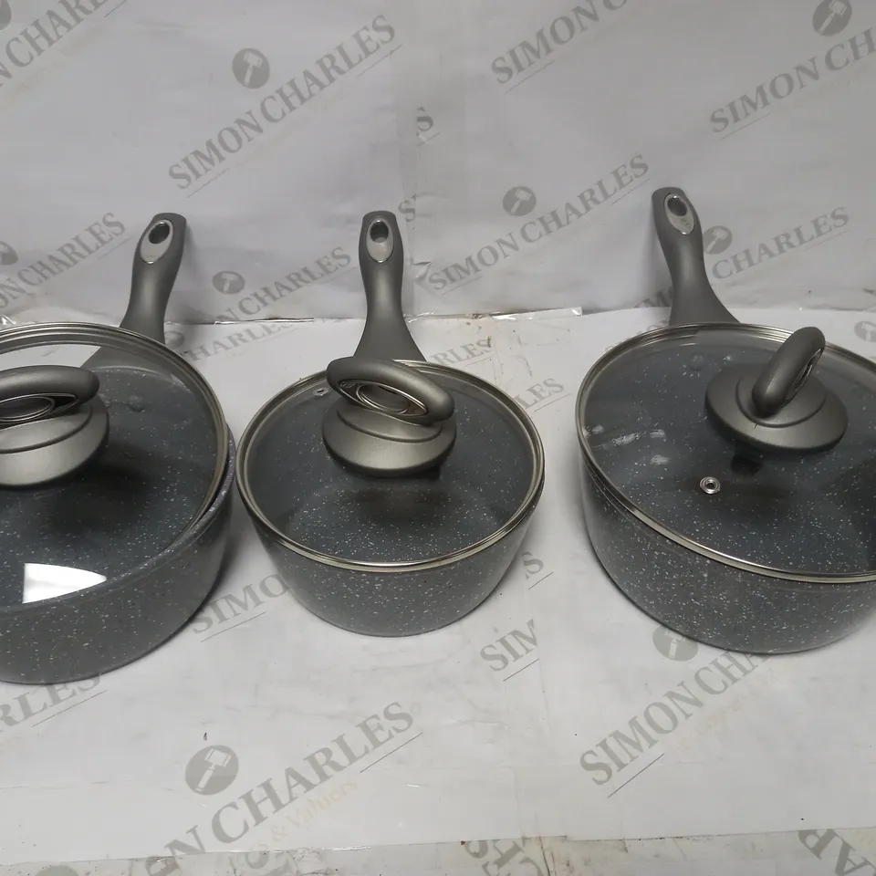 SALTER MARBLESTONE ALUMINIUM NON STICK SAUCEPAN SET
