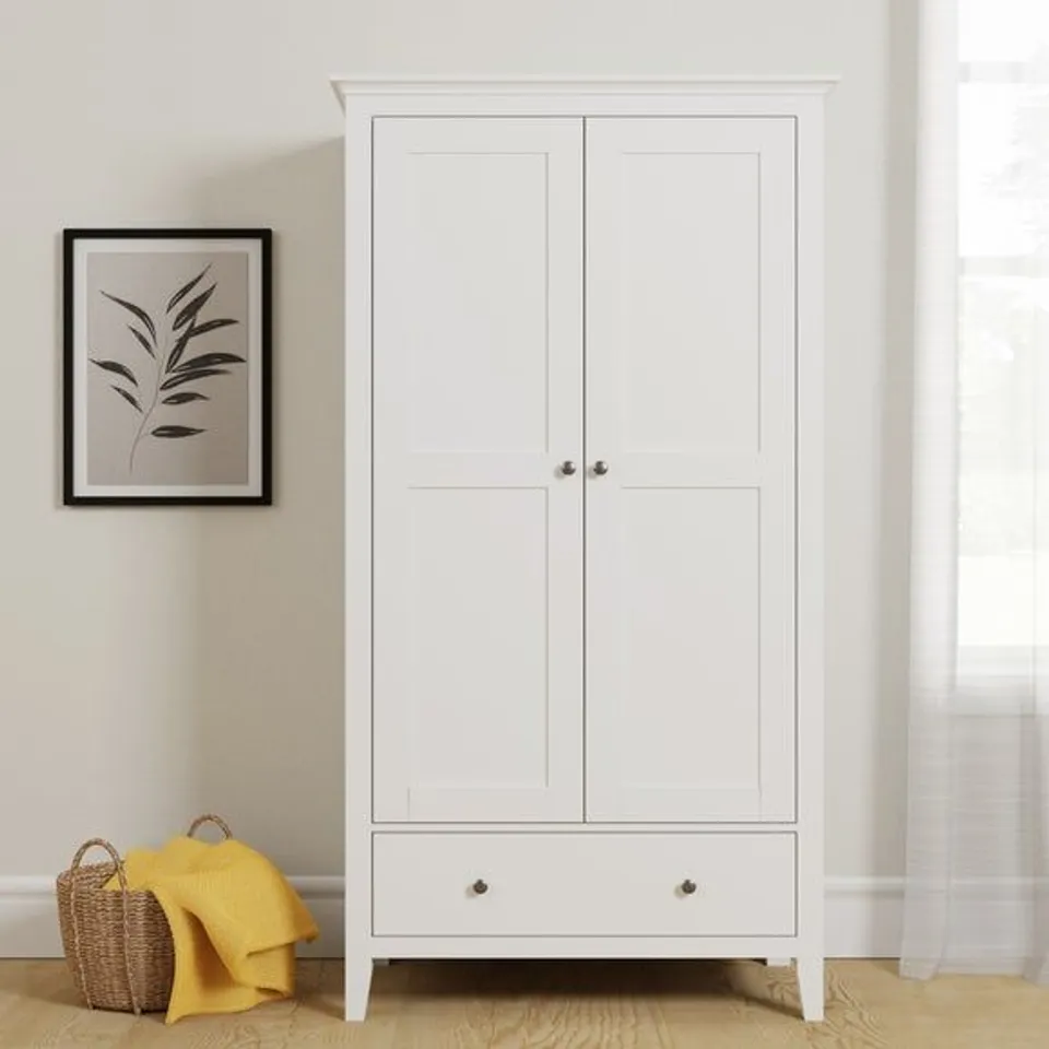 BOXED LYNTON DOUBLE 1 DRAWER WARDROBE - WHITE (2 BOXES)