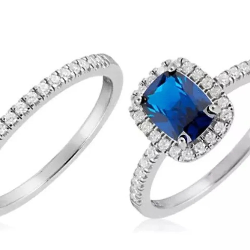 DIAMONIQUE 2CT TW HALO RING SET STERLING SILVER