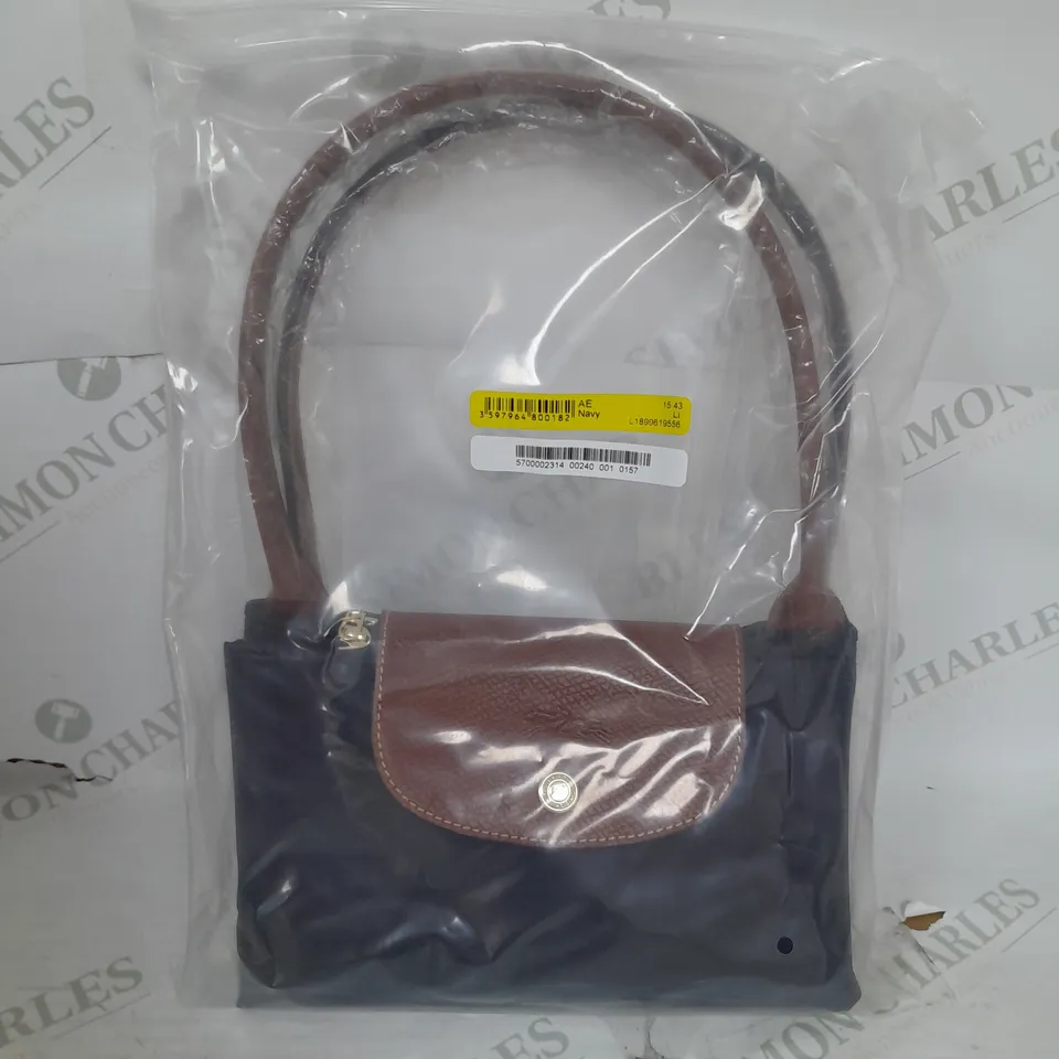 LONGCHAMP LEATHER HANDBAG IN NAVY AND BROWN ONE SIZE